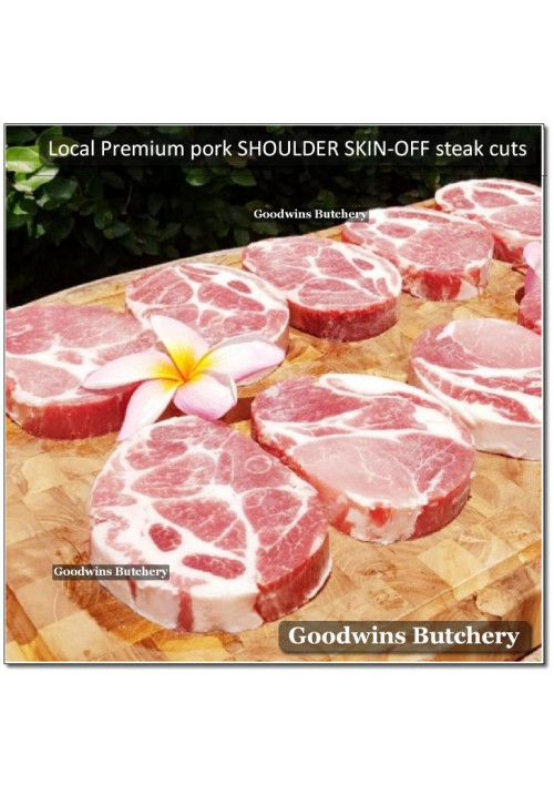 Pork Collar Boston-Butt Kapsim SHOULDER BONELESS SKIN OFF frozen LOCAL PREMIUM STEAK 1" 2.5cm (price/pack 700g 2pcs)